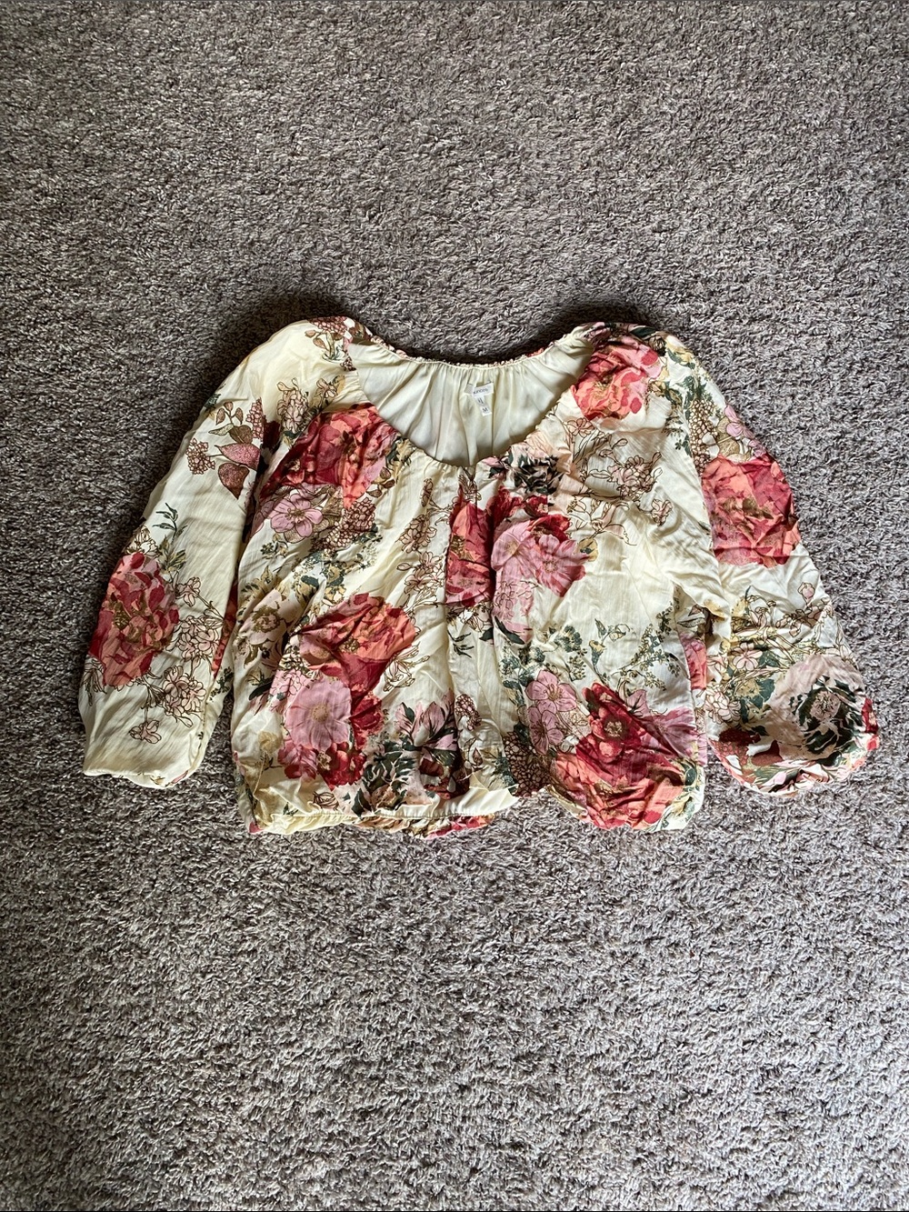 Maurices Cream Blouse with Pink Floral Print